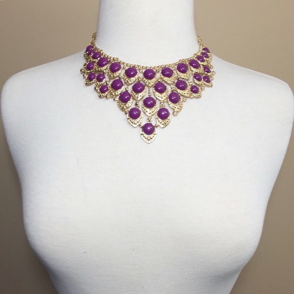 Purple Chunky Dot Bib Statement Necklace Earrings Set - Picture 2 of 3